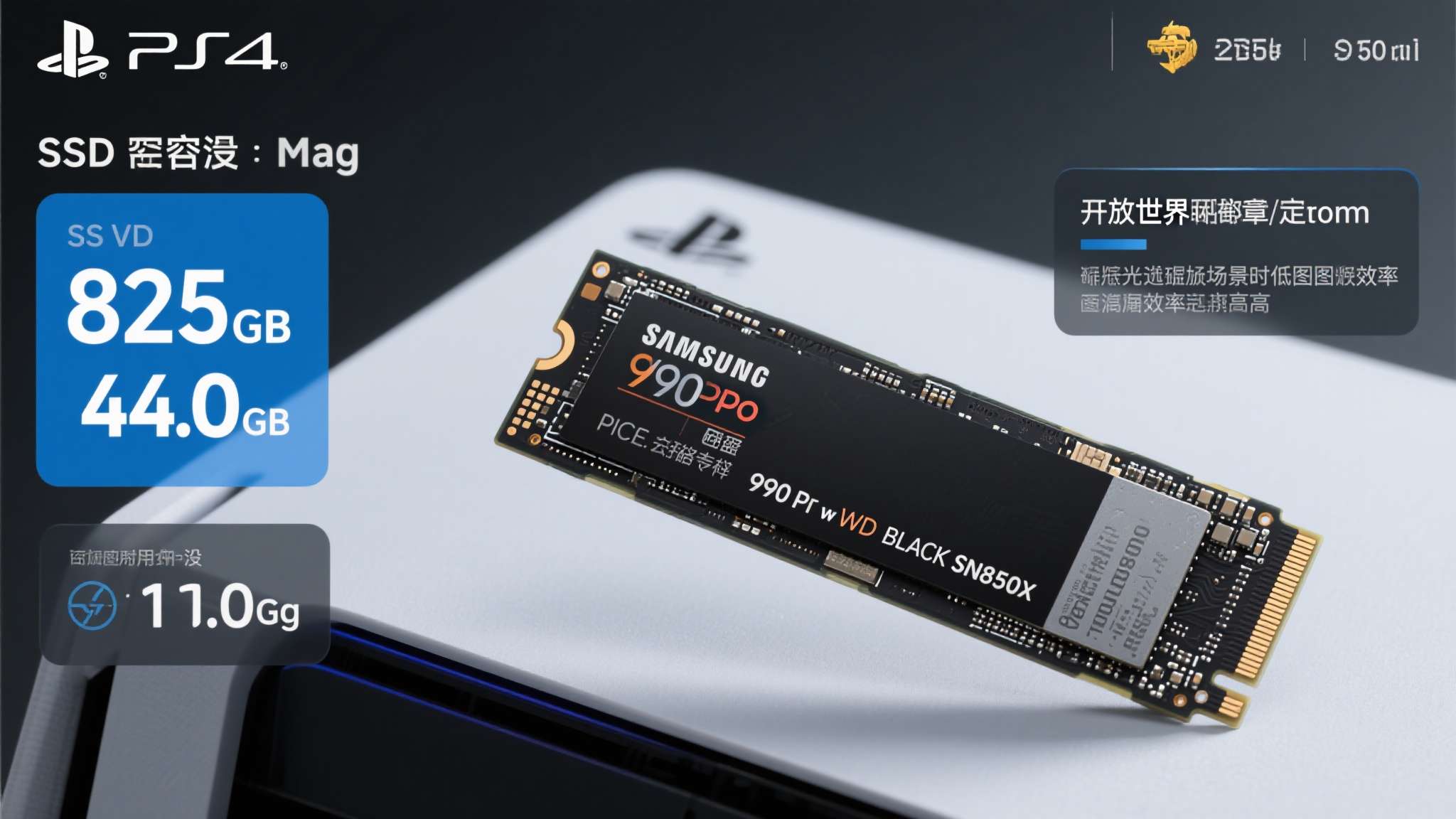 PS5原装SSD容量825GB，实际可用空间不足700GB。通过加装PCIe 4